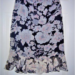 Maggy London BLACK FLOWER SILK SKIRT SZ 6